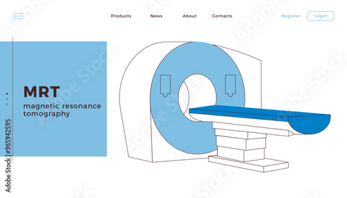 Magnetic Resonance Tomography. MRI procedure. Scanner. Medical Equipment. Black and White Modern Flat Vector Concept Illustration. Website Banner. Social Media Template. Landing Page Design Template.