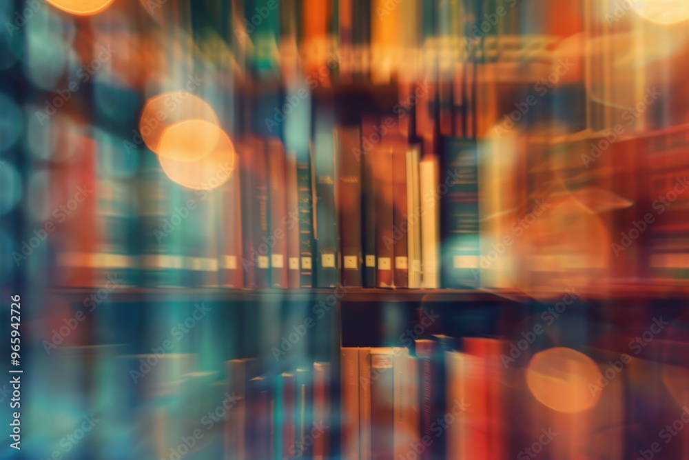 Blurred abstract library background with bookshelves, cozy academic atmosphere Blurred abstract library background with bookshelves, cozy academic atmosphere