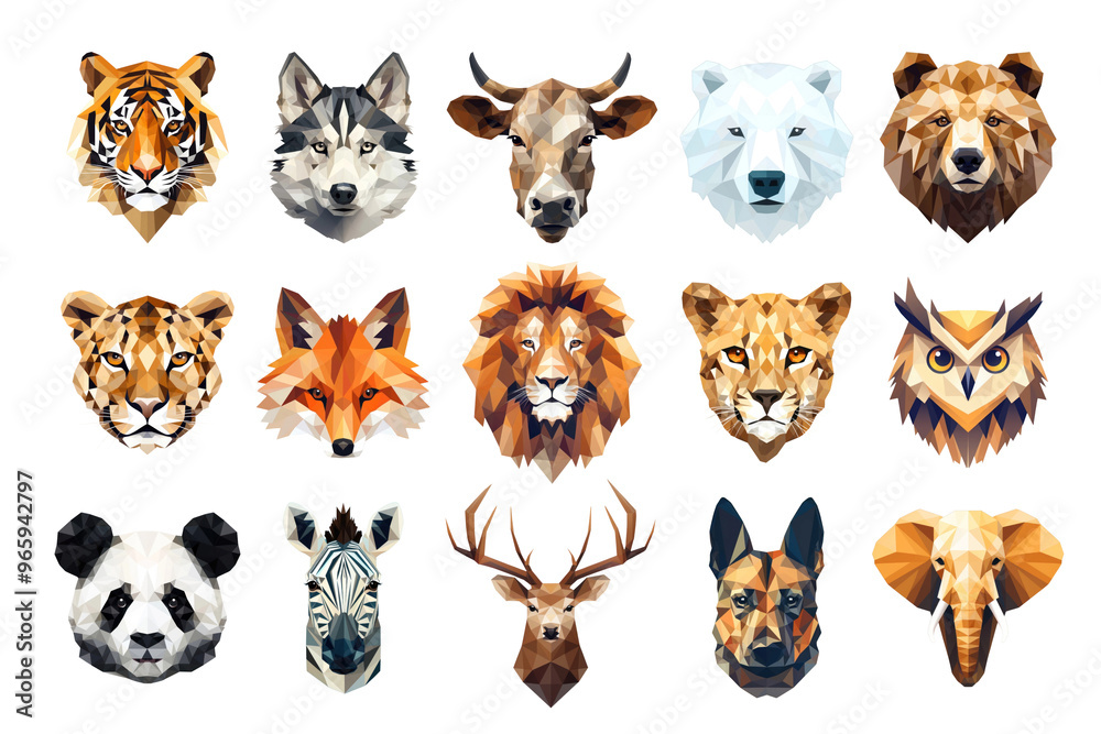Fototapeta premium PNG polygon animal element set, transparent background