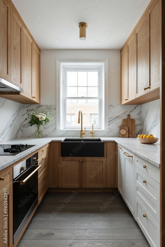 Modern oak kitchen with marble countertop Modern oak kitchen with marble countertop