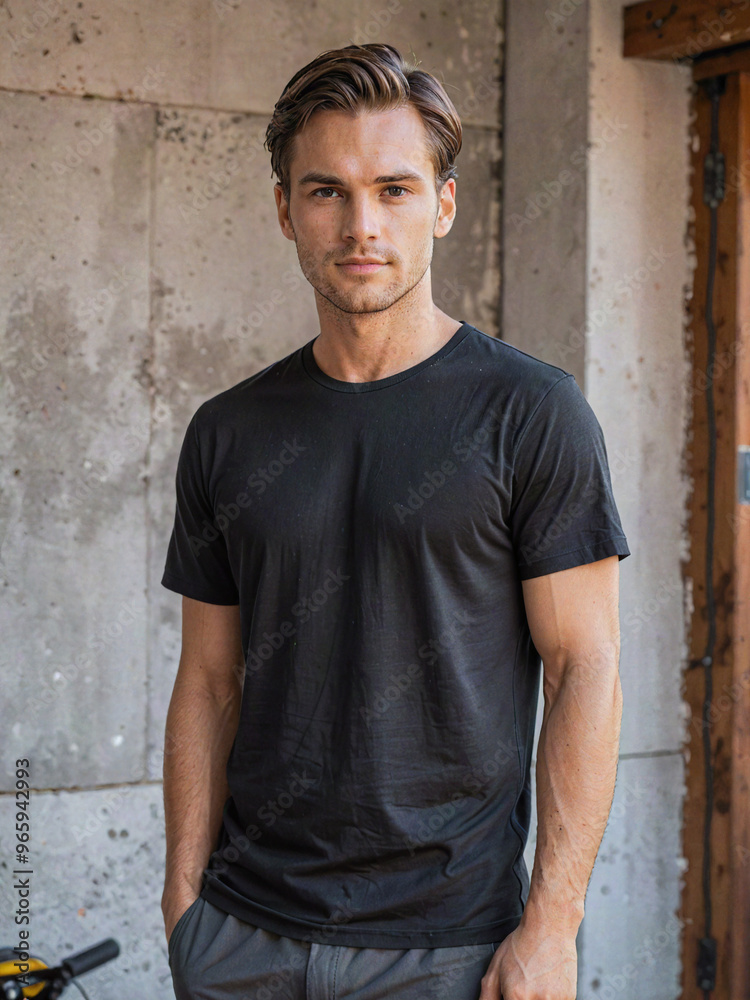 a man wearing a black tshirt a man wearing a black tshirt