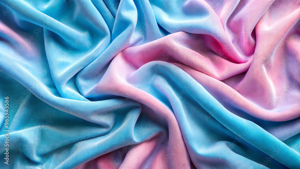 Obraz premium Soft plush fabric in pastel blue and pink tones with flowing folds for fashion and decorative designs