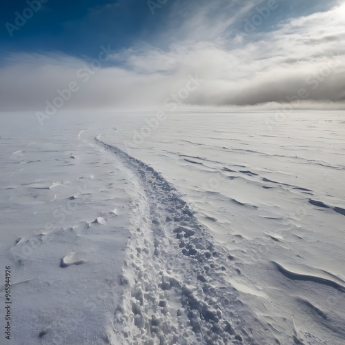 blizzard covering a vast empty landscape