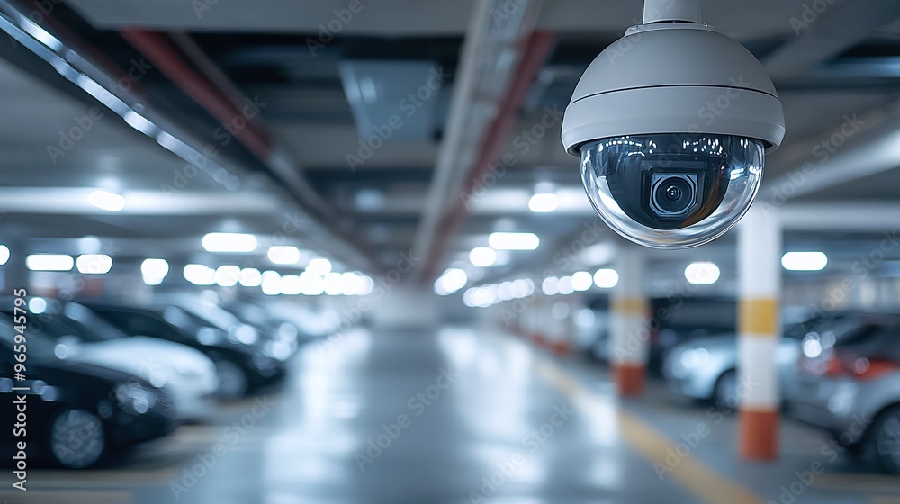 high-tech ip security camera in parking garage for modern safety and monitoring system ensuring protection and surveillance infrastructure high-tech ip security camera in parking garage for modern safety and monitoring system ensuring protection and surveillance infrastructure