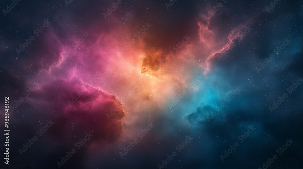 A colorful space scene with a purple cloud in the middle A colorful space scene with a purple cloud in the middle