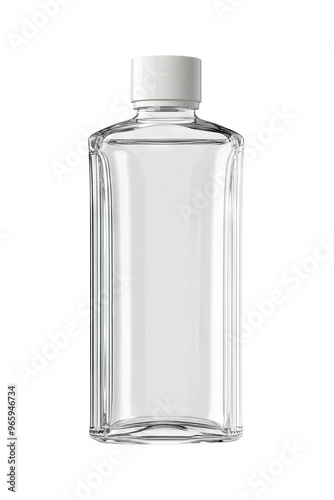 A clear glass bottle with a white cap, perfect for displaying your product label.