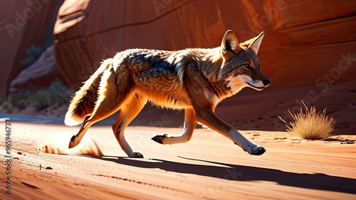 Coyote Running Through Desert. Generative image Ai photo