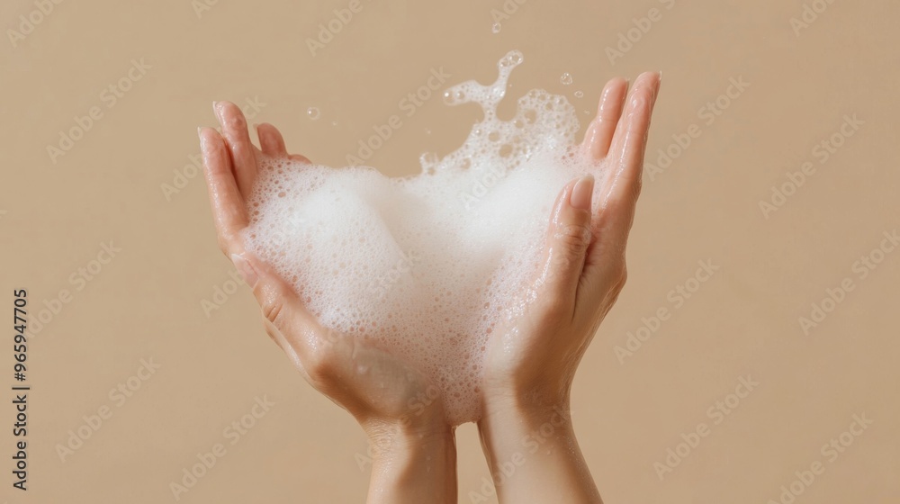 cropped view of female hands in soap foam isolated on beige cropped view of female hands in soap foam isolated on beige
