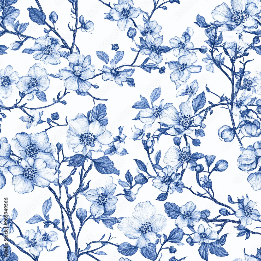 A pattern with a floral design in cobalt blue A pattern with a floral design in cobalt blue