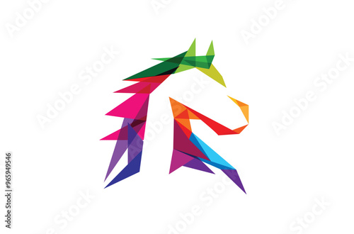 Colorful horse head polygonal symbol icon .vector illustration