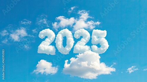 Happy New Year 2025, Sky Clouds text, New Year concept arts photo