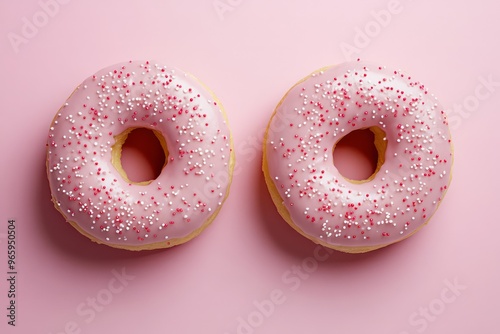 Awareness month breast cancer. Pink donuts top view. Copy space