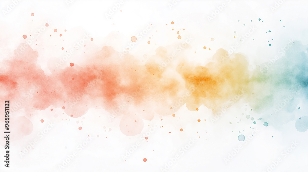 A colorful line of paint splatters on a white background A colorful line of paint splatters on a white background