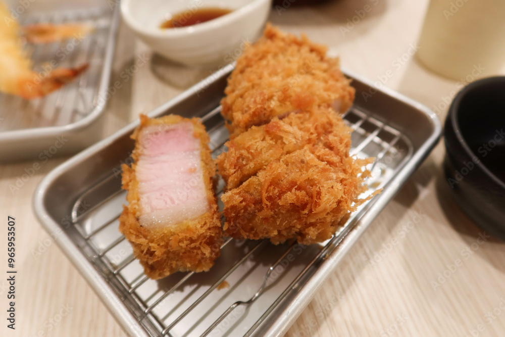 close up of Japanese deep fried tempura pork cutlet Tonkatsu close up of Japanese deep fried tempura pork cutlet Tonkatsu