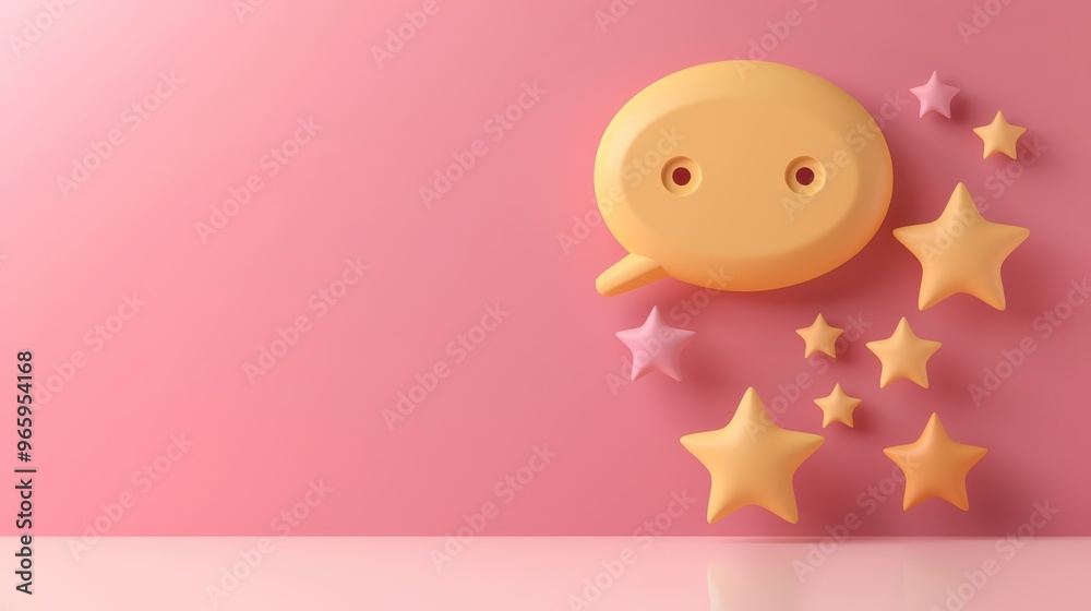 A vibrant illustration featuring a yellow speech bubble and colorful stars on a pink background, perfect for social media themes. A vibrant illustration featuring a yellow speech bubble and colorful stars on a pink background, perfect for social media themes.