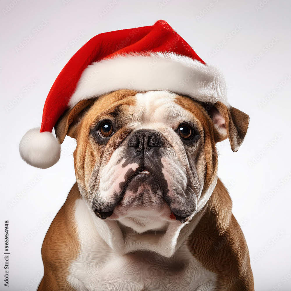 Dog in Festive Christmas Costume on White Studio Background Ready For Xmas