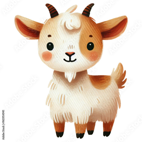 Cute cartoon goat watercolor illustration for kids