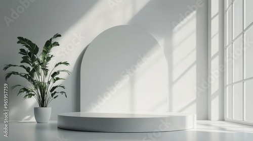 White Glossy Surface Minimalistic Product Display Podium.