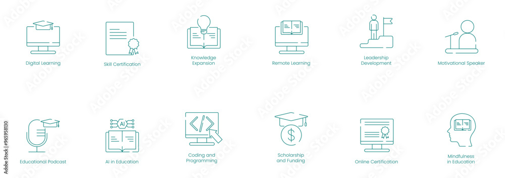 Fototapeta premium Focused Learning and Development Vector Icons