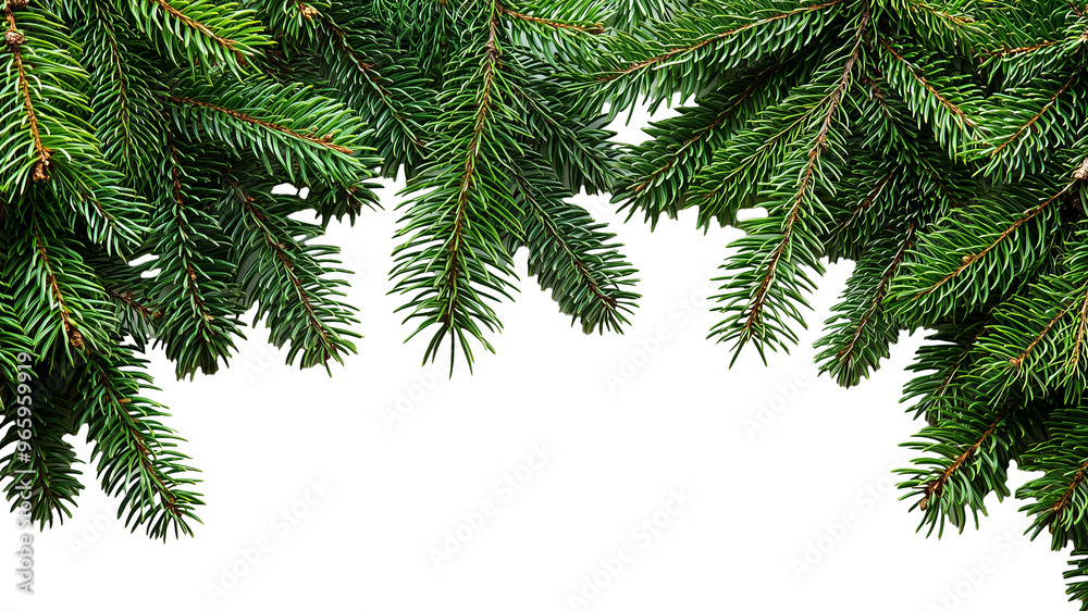 Christmas pine branches frame isolated on transparent background. Space for text, image or banner.