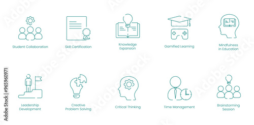 Growth and Innovation in Education Through Collaboration and Certification Vector Icons