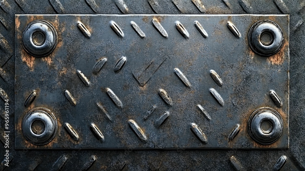 Metallic plate with textured surface and bolts. Metallic plate with textured surface and bolts.