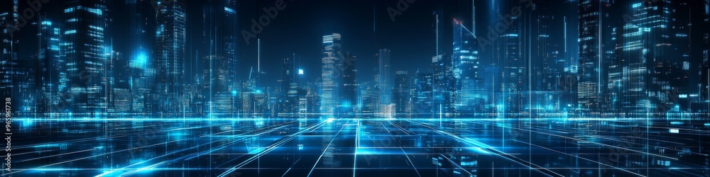 Abstract Urban Landscape: Reflective Glass Skyscrapers in Blue Hues. Modern Architectural Concept with Mirrored Floors and Blurred Business District Horizon. Aerial View for Graphic Design, Marketing Abstract Urban Landscape: Reflective Glass Skyscrapers in Blue Hues. Modern Architectural Concept with Mirrored Floors and Blurred Business District Horizon. Aerial View for Graphic Design, Marketing