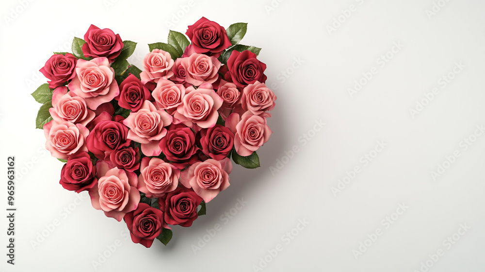 Pink and red roses arranged in the shape of a heart on a white background. A heart-shaped rose bouquet, a love concept. Pink and red roses arranged in the shape of a heart on a white background. A heart-shaped rose bouquet, a love concept.