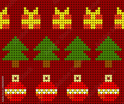 cute knitting seamless pattern Traditional Ukrainian 
Cross-Stitch Embroidery ethnic pattern arabesque blanket craft fabric design
