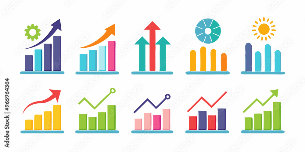 Fototapeta premium Growth graph icon set,white background