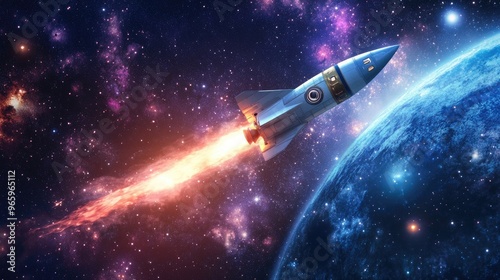 Rocket soaring through the cosmos