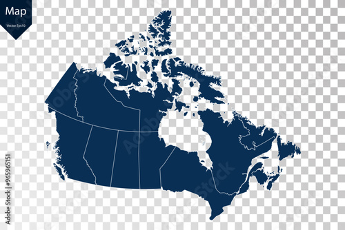 Transparent - High Detailed Blue Map of Canada. Vector eps10.	
