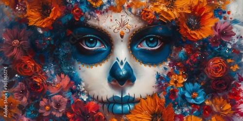 Portrait of a woman with colorful make-up, carnival, Day of the Dead