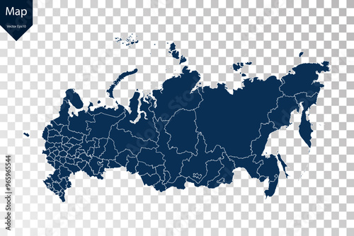 Transparent - High Detailed Blue Map of Russia. Vector eps10.	
