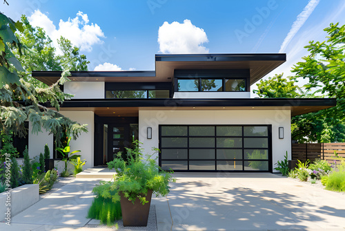modern residential home with sleek interior, minimalist design and exterior featuring natural materials,modern residential home with sleek exterior and minimalistic interior