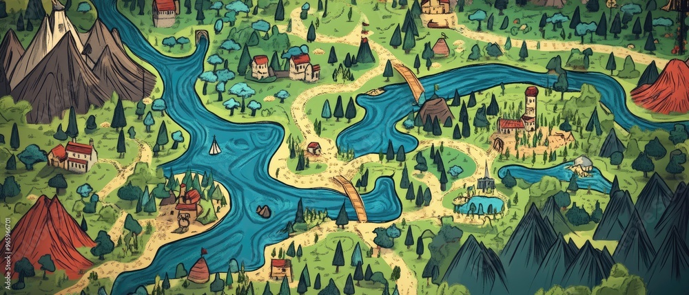Fototapeta premium 2D cartoon style illustrated map