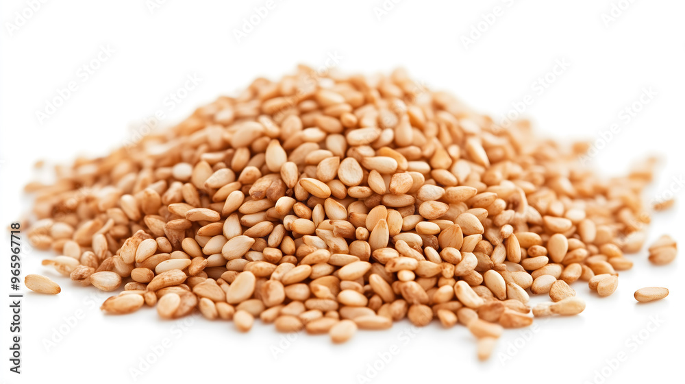 Close-up of a Heaping Pile of Sesame Seeds on a White Background Close-up of a Heaping Pile of Sesame Seeds on a White Background