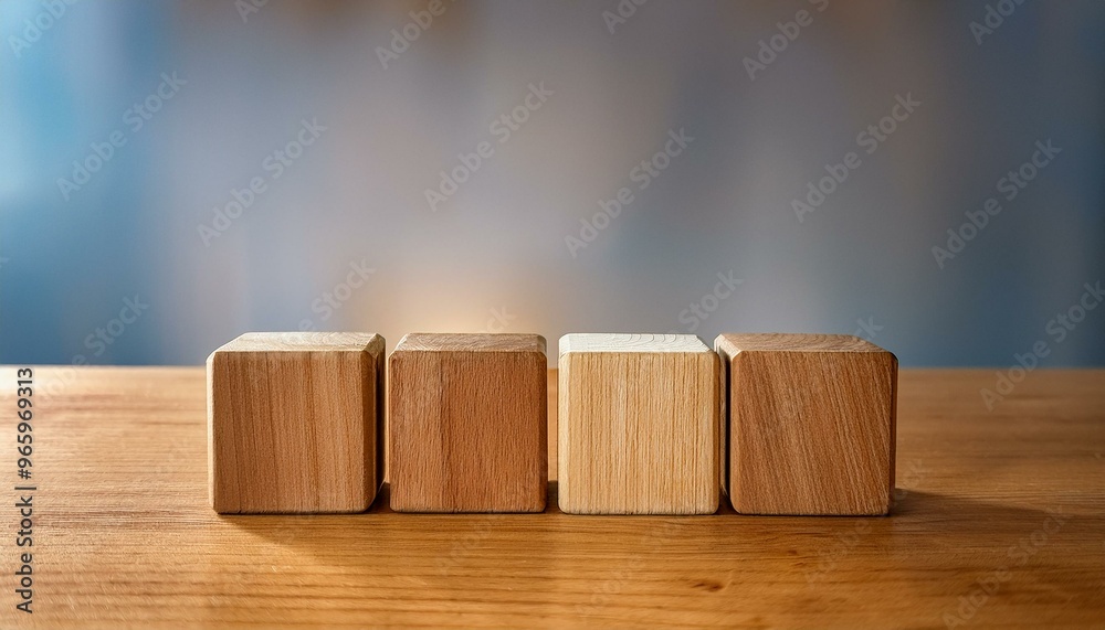 Four blank wooden blocks on a wooden table. The blocks are perfect for displaying text or images. Four blank wooden blocks on a wooden table. The blocks are perfect for displaying text or images.