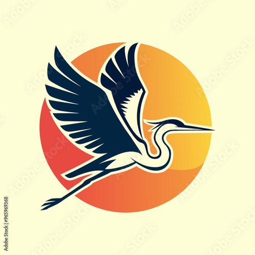 Photos Silhouette of a flying great heron. Graphic Drawing Vector