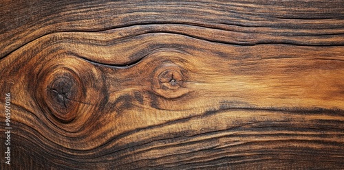 Close-up of Knotted Wood Grain with Brown and Black Tones photo