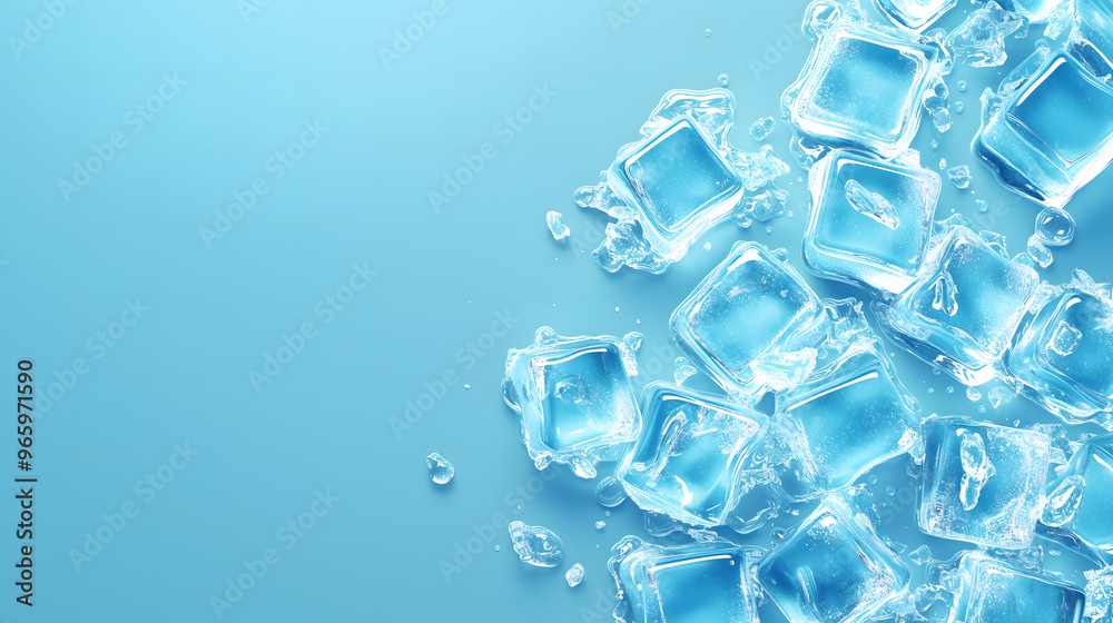 Refreshing Ice Cubes Melting on a Cool Blue Background Refreshing Ice Cubes Melting on a Cool Blue Background