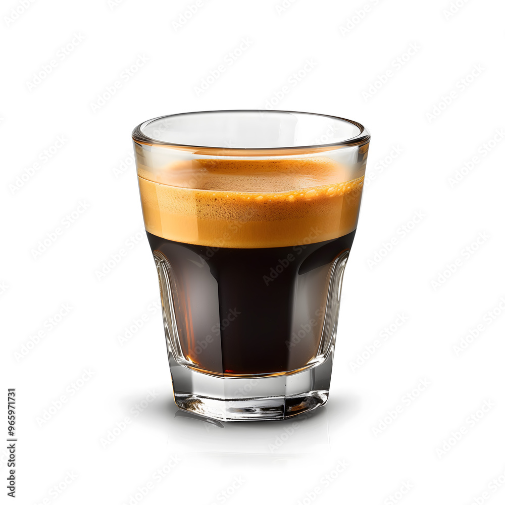 Freshly Brewed Espresso Shot in a Clear Glass Isolated on White