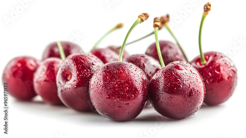 Fresh Ripe Cherries Isolated on White Background