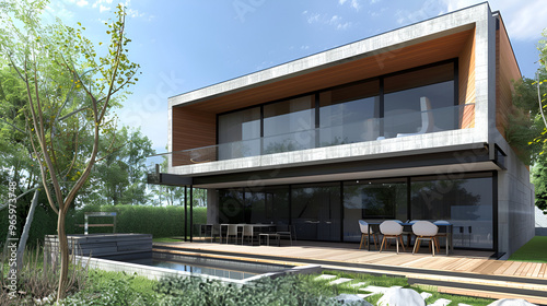 modern home with sleek and minimalist exterior, featuring angular shapes and clean lines, Modern Detached House with Beautiful Garden in City Real Estate 