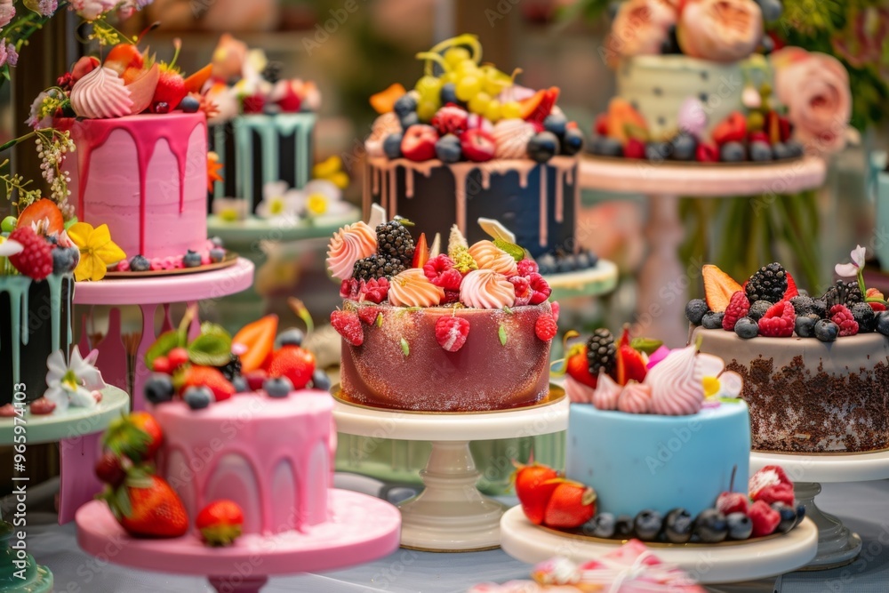 Food festival dessert competition cakes and pastries displayed with captivating beauty Food festival dessert competition cakes and pastries displayed with captivating beauty