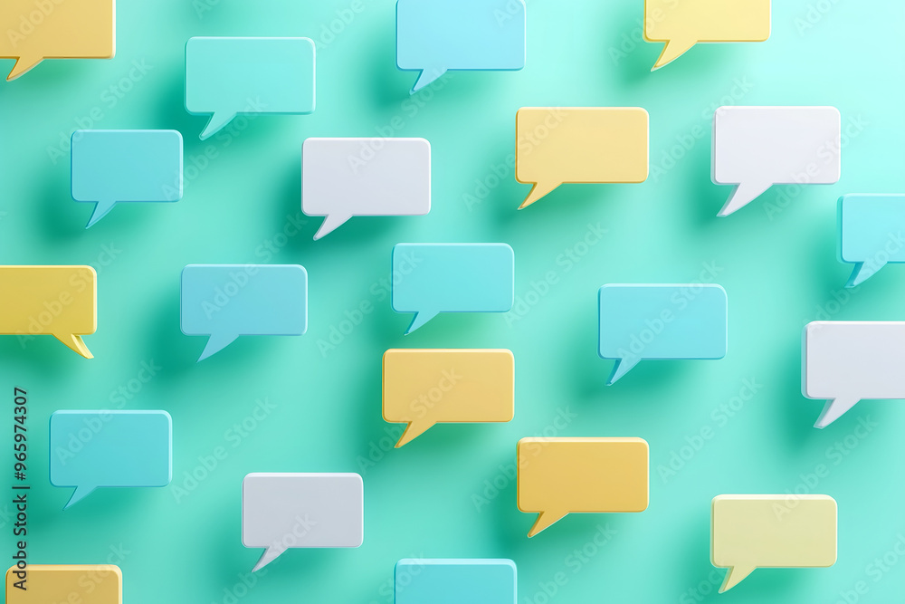 A collection of speech bubbles floating, symbolizing communication and conversation A collection of speech bubbles floating, symbolizing communication and conversation