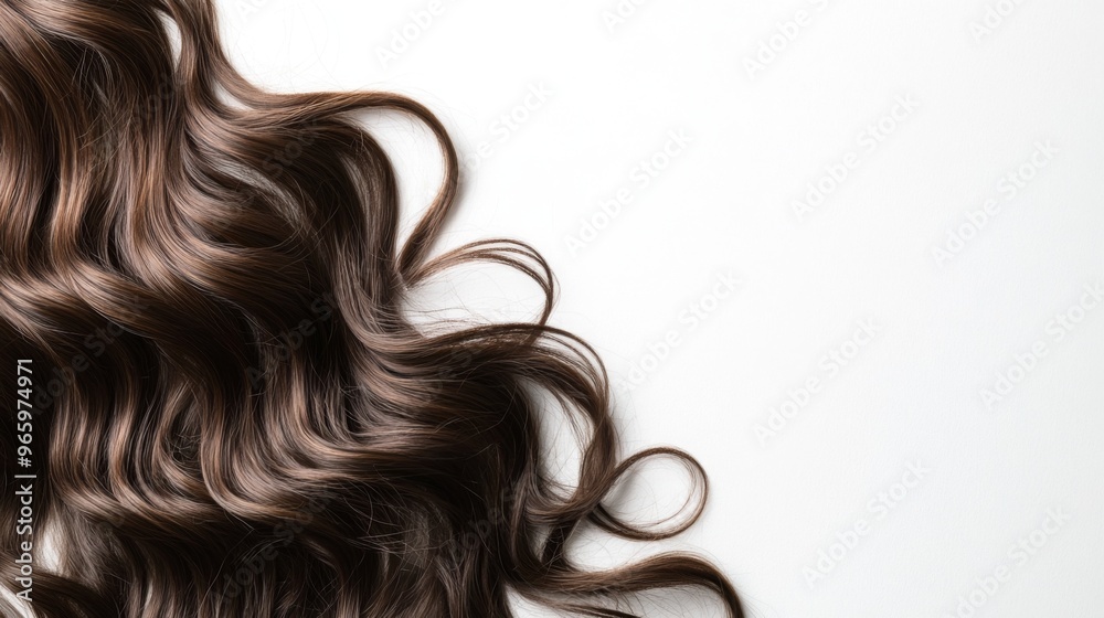long brown curly hair on white isolated background, with copy space long brown curly hair on white isolated background, with copy space