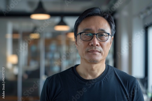 Portrait of a middle aged asian male worker in start up company office