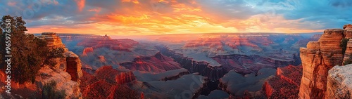 Majestic Sunset Canyon Panorama: Hyperrealistic Layered Rock Formations