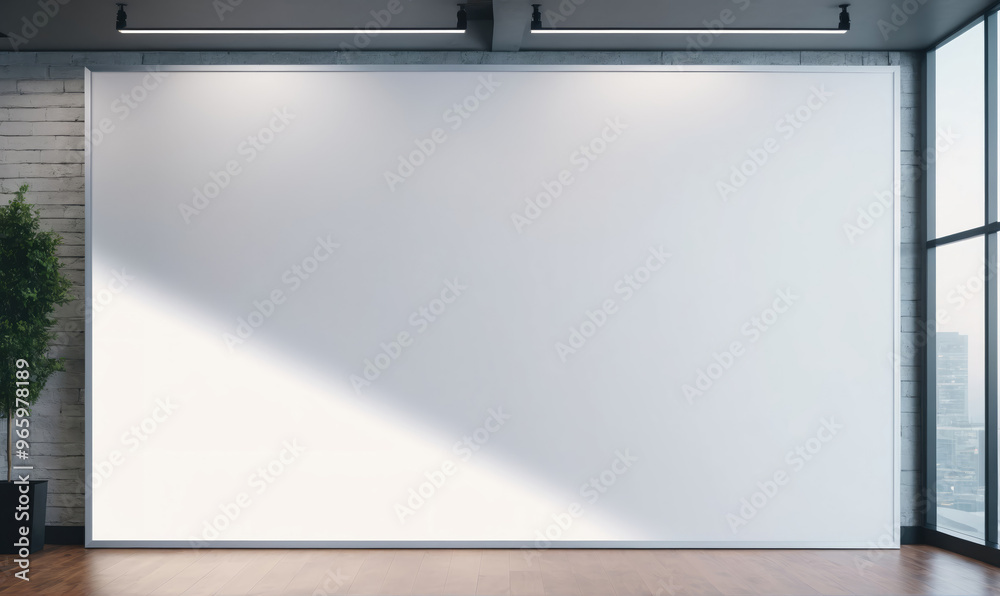 A large, blank white wall in a modern room with a plant and a window, perfect for displaying art or creating a minimalist design A large, blank white wall in a modern room with a plant and a window, perfect for displaying art or creating a minimalist design